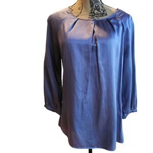J. Jill Silk Blouse, Blue, Pleated, 52% Silk, 48% Cotton, Sz M